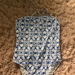 Girls One piece Beautful blue and white bathing suit